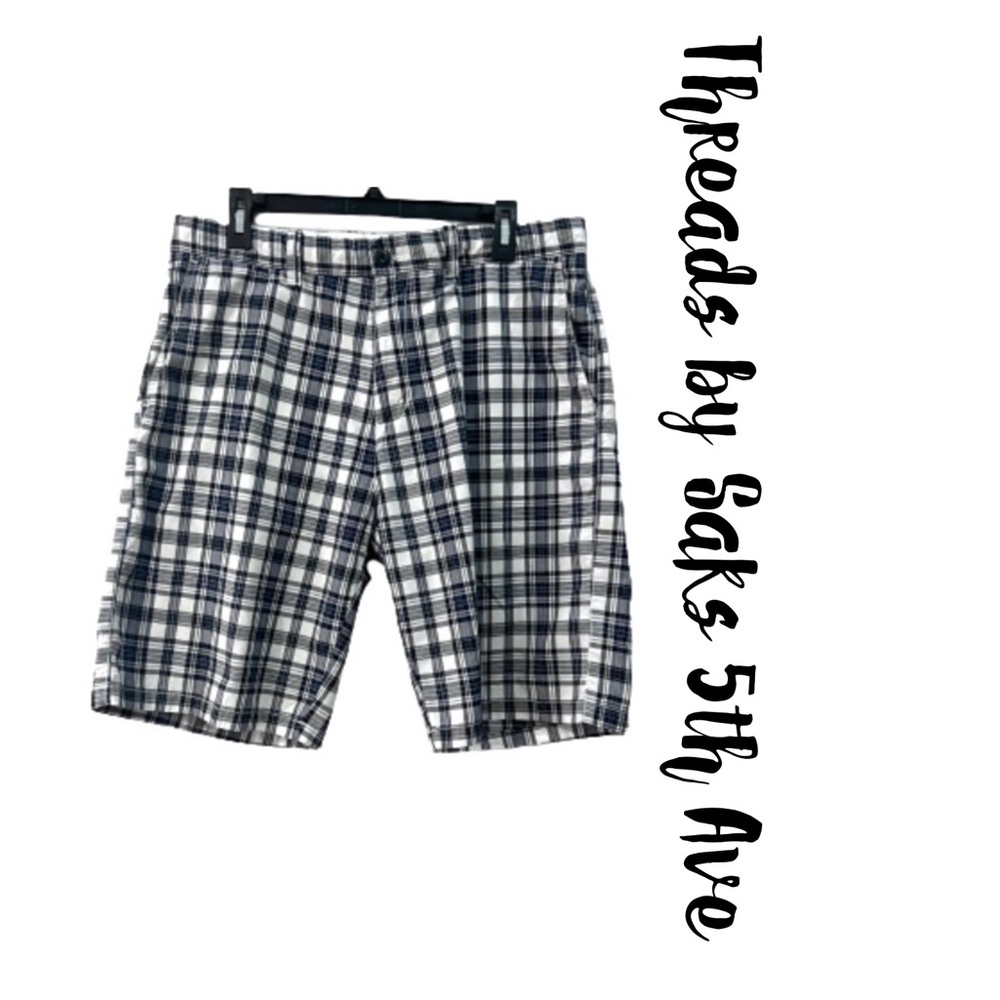 Threads By Saks Fifth Avenue Navy Blue Plaid Mens Shorts Size 36 • LIKE …